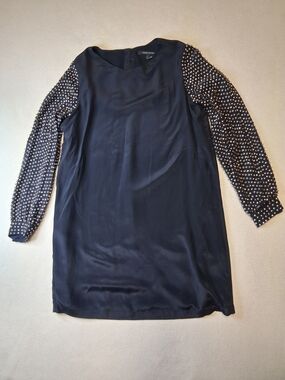 100% Silk French Connection Navy Blue Shift Dress with Studded Sleeves